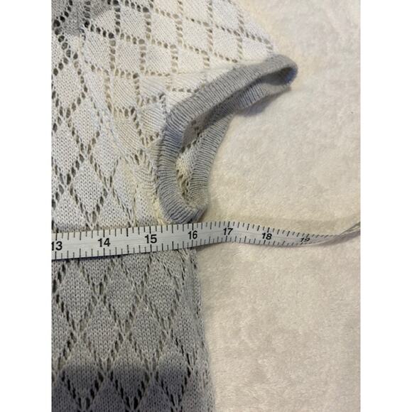 NEIMAN MARCUS Gray White Stripe Open Knit Maxi Sweater Dress Size LARGE Diamond - Picture 8 of 9